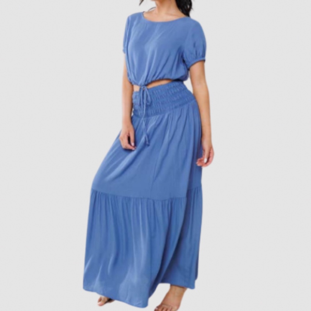 Boho Crop Top w/elastic Band that ties, Matching Maxi skirt w/Smocked Waist